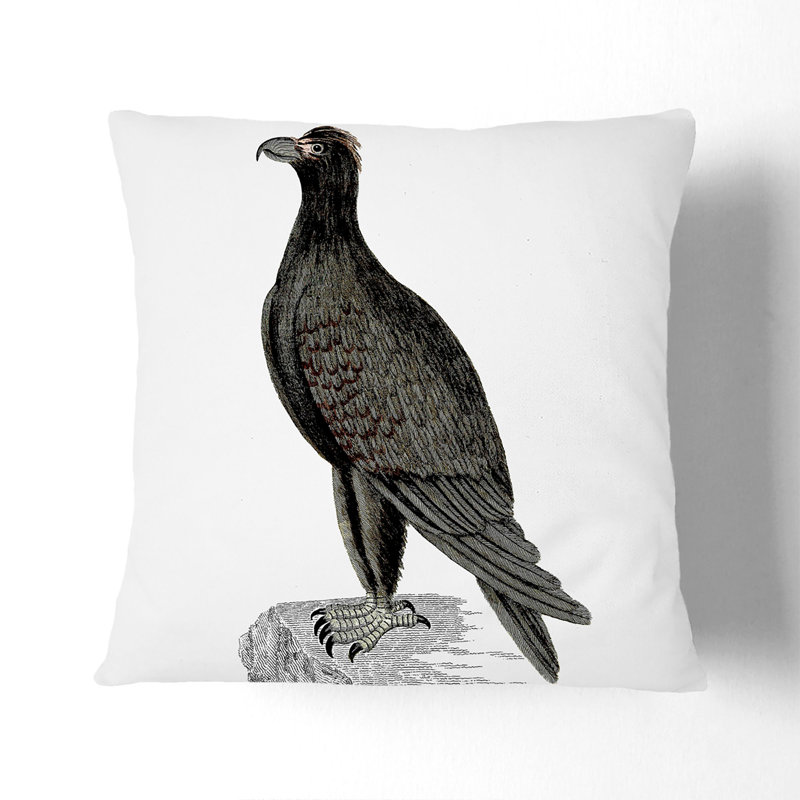 Mountain Eagle Illustration Cushion with Filling, 55cm H x 55cm W x 20cm D, White