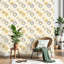 Papier peint adhésif autoadhésif amovible de style Mid-Century rétro sans soudure à rainure jaune crème et gris, pour armoires de cuisine de chambre à coucher-1067009875