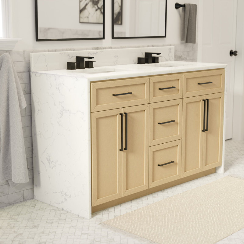 Ensemble de meuble-lavabo double 60 po Akalya, Blond