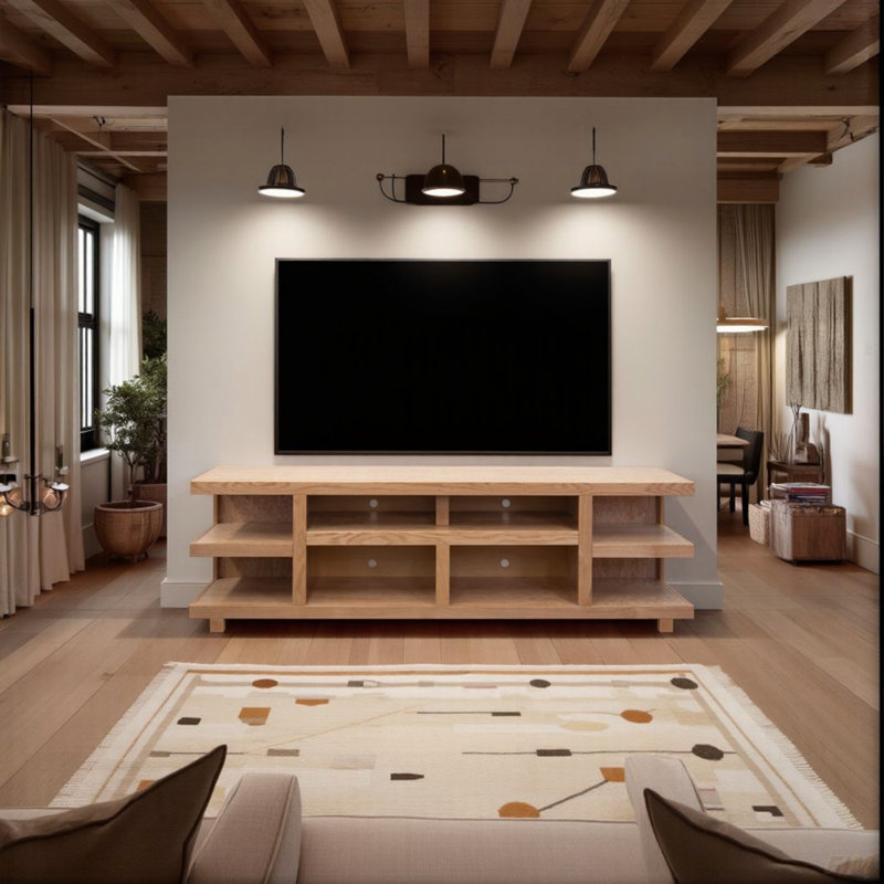 Meuble télé en bois massif Aspen, aucun assemblage requis, Naturel, H 25 po x L 85 po x l 17 po