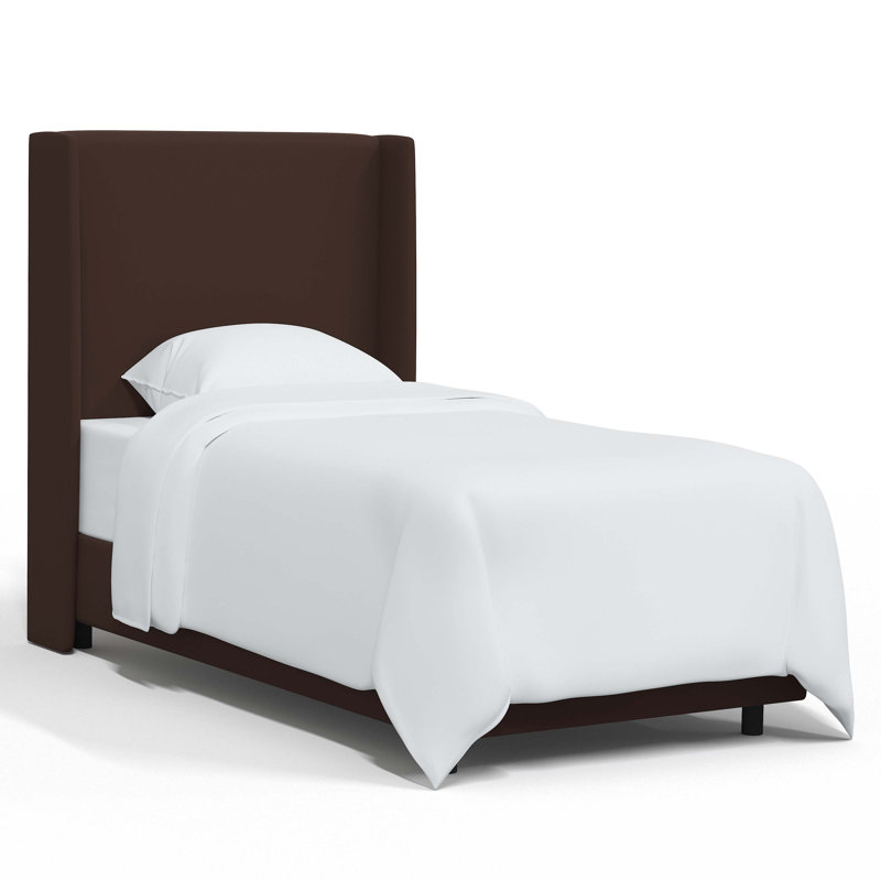 Lit standard à profil bas tapissier Dinapoli, Velours chocolat classique, Simple