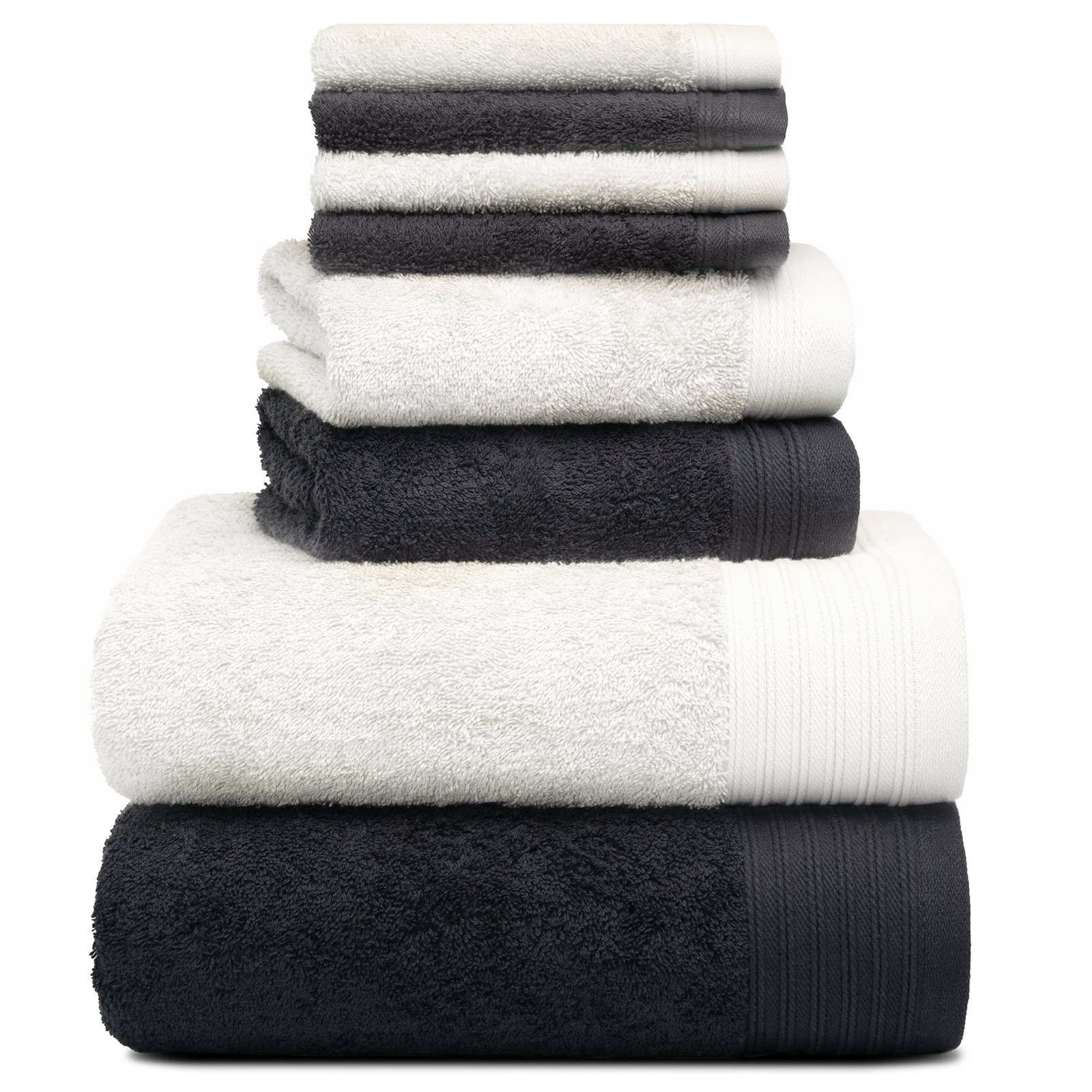 Doncia 8 Piece 100% Cotton Towel Set, Black/White