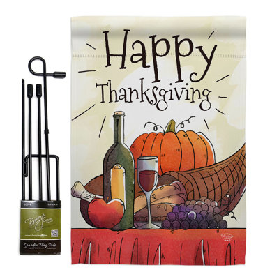 Ensemble de drapeaux en polyester 19 x 13 po Happy Thanksgiving Feast