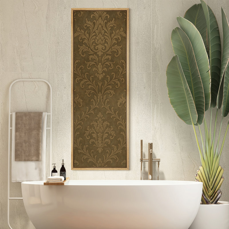 Art mural rétro avec motif damassé rétro, Naturel, H 60 po x l 20 po x P 1,5 po