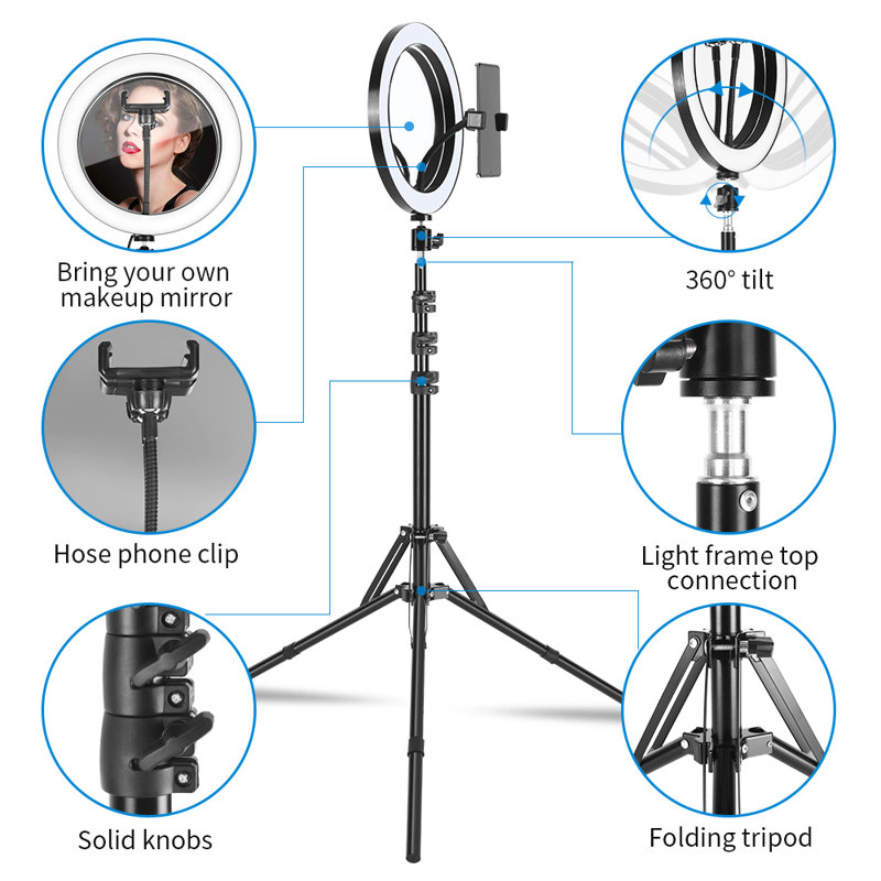 10 Inch RGB with Beauty Mirror and Tripod Lighting Kit