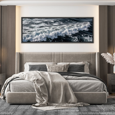 Ocean Surf Waves Framed Canvas Wall Art - Dynamic Coastal Photography for Beach House or Nautical Interiors