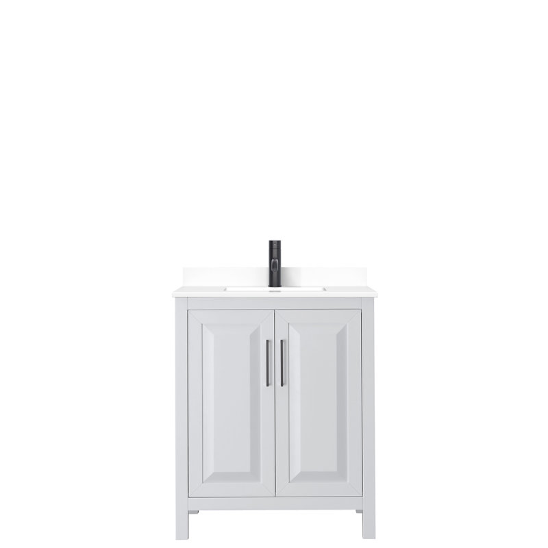 Daria 30'' W Single Vanity, White, White Cultured Marble, Matte Black