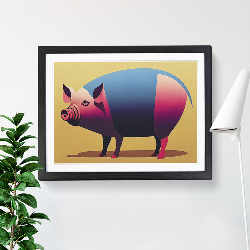 XH1022-9472X Unique Pig Art Vol.3 Abstract - Single Picture Frame Print, 46cm H x 64cm W x 2cm D, Black
