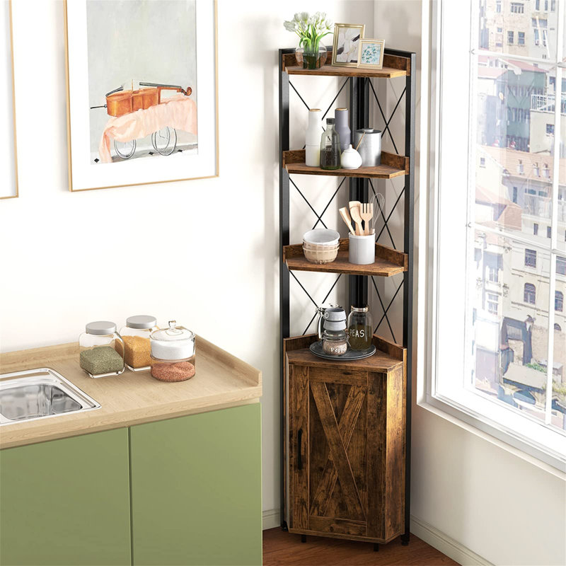 180cm H x 48cm W Metal Corner Bookcase, Brown