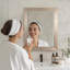Miroir d'appoint mural 27,75 po x 21,75 po Champagne brossé biseauté pour meuble-lavabo, entrée, salon, chambre à coucher-656417252-597666189