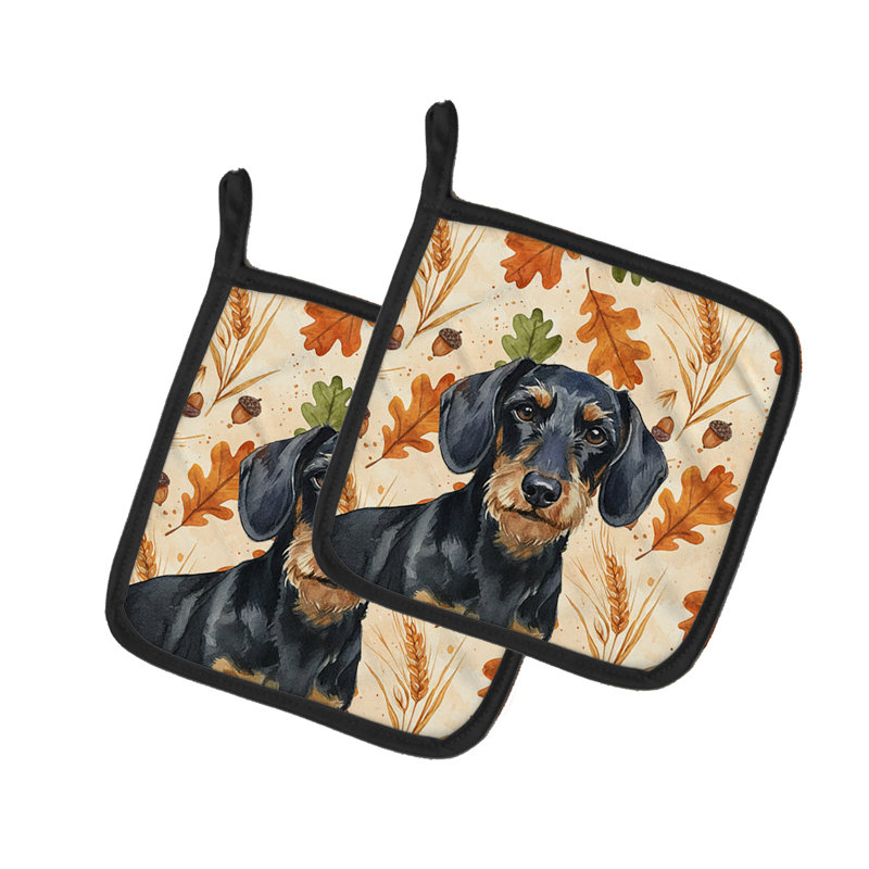 Wirehaired Dachshund Heirloom Fall Pair of Pot Holders