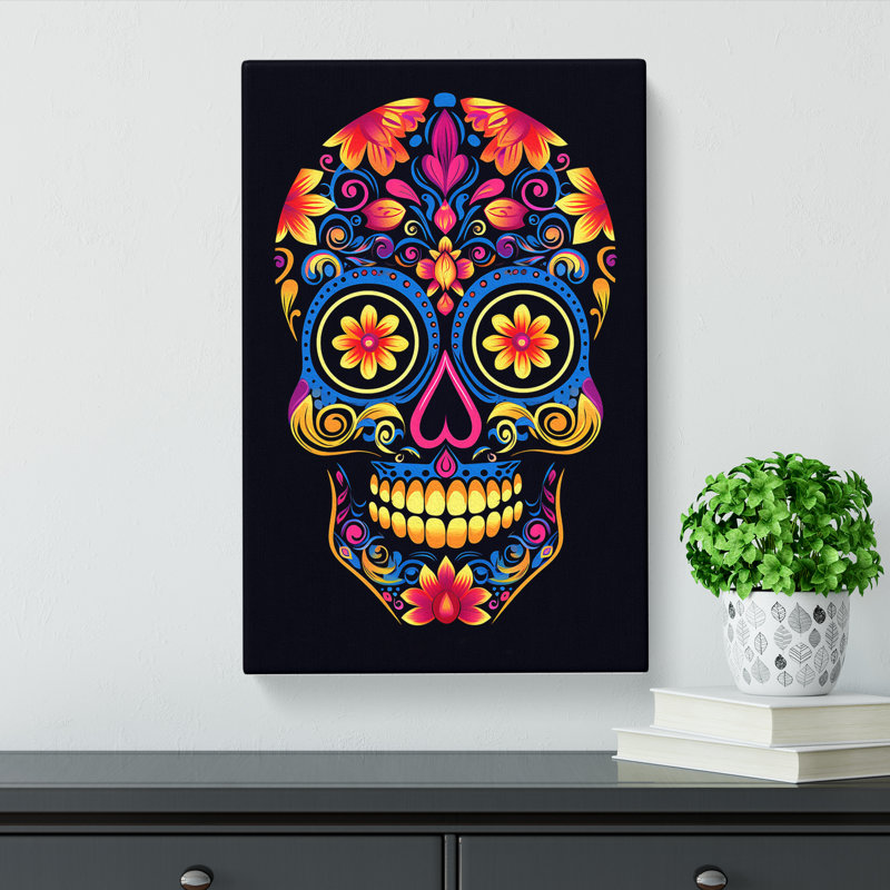 Sugar Skull Minimalism Art No.2 - Wrapped Canvas, 76cm H x 50cm W x 3cm D