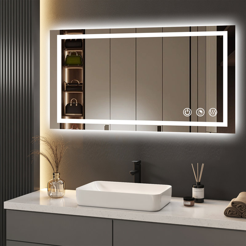 Chevaliers Rectangle Wall Mounted LED Bathroom Mirror Frontlit & Backlit LED Bathroom Vanity Mirror Light, 24" x 40"