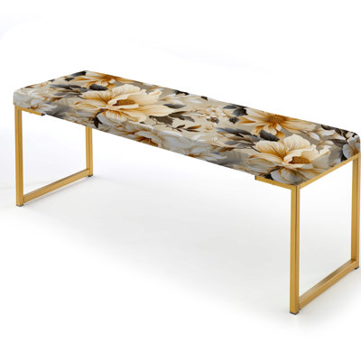 Antique Autumn Floral Elegance III - Floral Upholstered Gold Bench