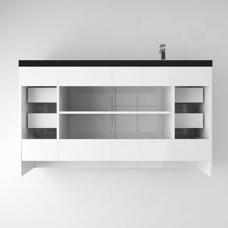 Ensemble de meuble-lavabo simple 60 po Campea, Blanc ultrabrillant, Noir mat