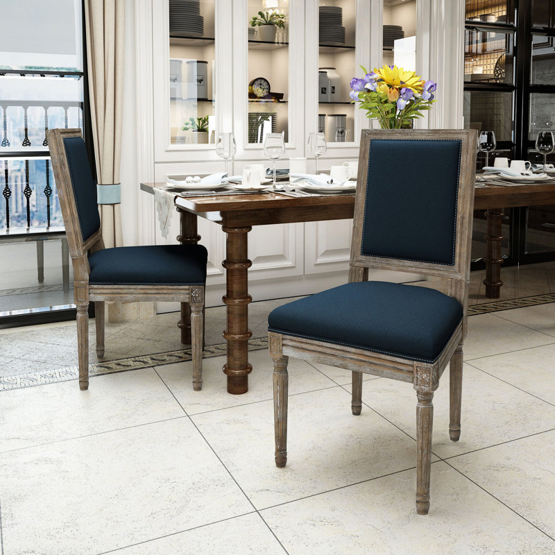 De 2 chaises rembourrées bleu marine - Tissu de décoration de salle à manger 2, style élégant, Marine