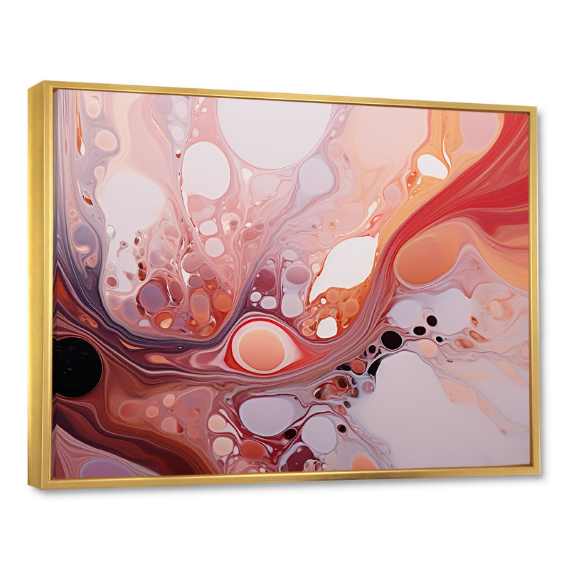 Encre liquide rose abstraite Galaxies III - Art mural abstrait à encre liquide, Cadre flottant doré
