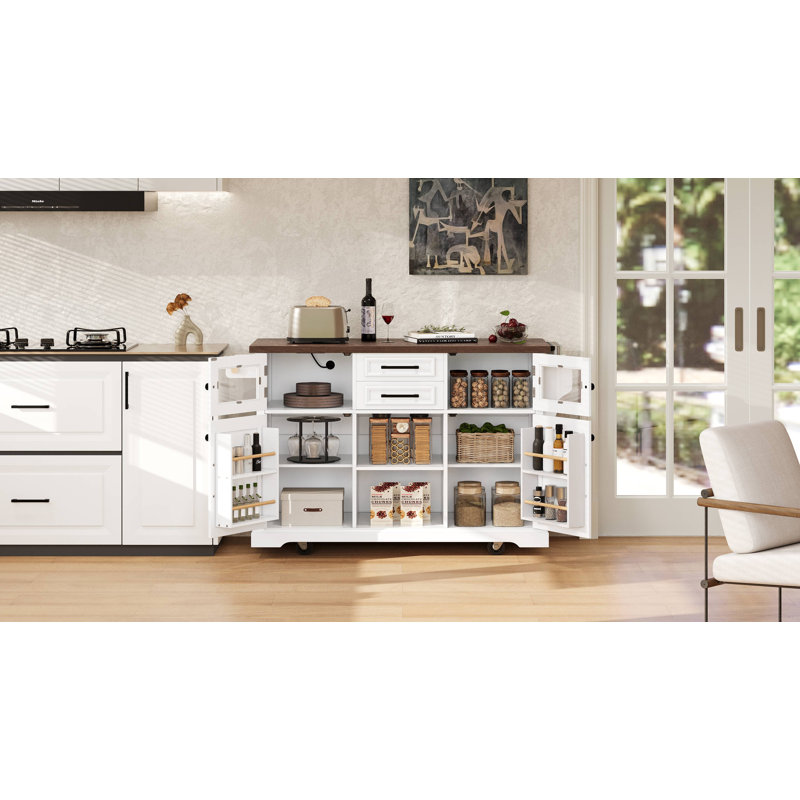 K&K 54.9" Kitchen Island With Drop Leaf