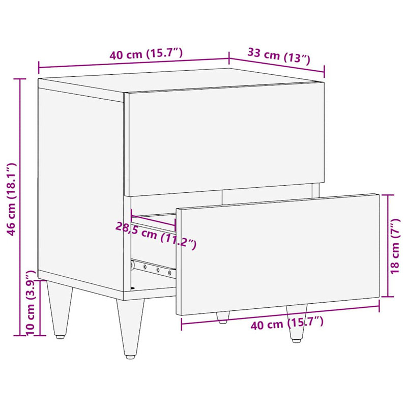 40cm W Solid Wood Bedside Table