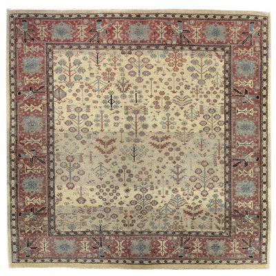 Tapis jaune / saumon unique 6 pi 1 po x 6 pi 3 po Bakshish