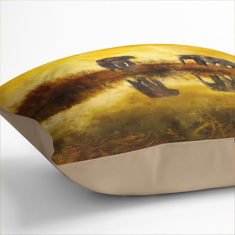 Elephants At Sunset Square Throw Cushion, 55cm H x 55cm W x 20cm D, Stone