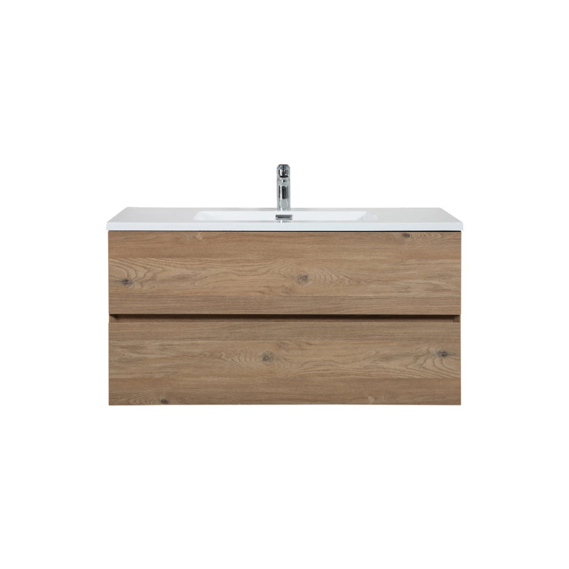 Villano 40 po L x 19 po P 2 tiroirs Meuble-lavabo mural avec évier simple et Comptoir en Polymarbre blanc