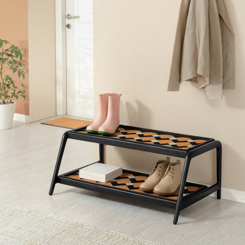 Support à bottes en bois massif de qualité supérieure avec tapis en fibre de coco naturelle - Rangement pour chaussures