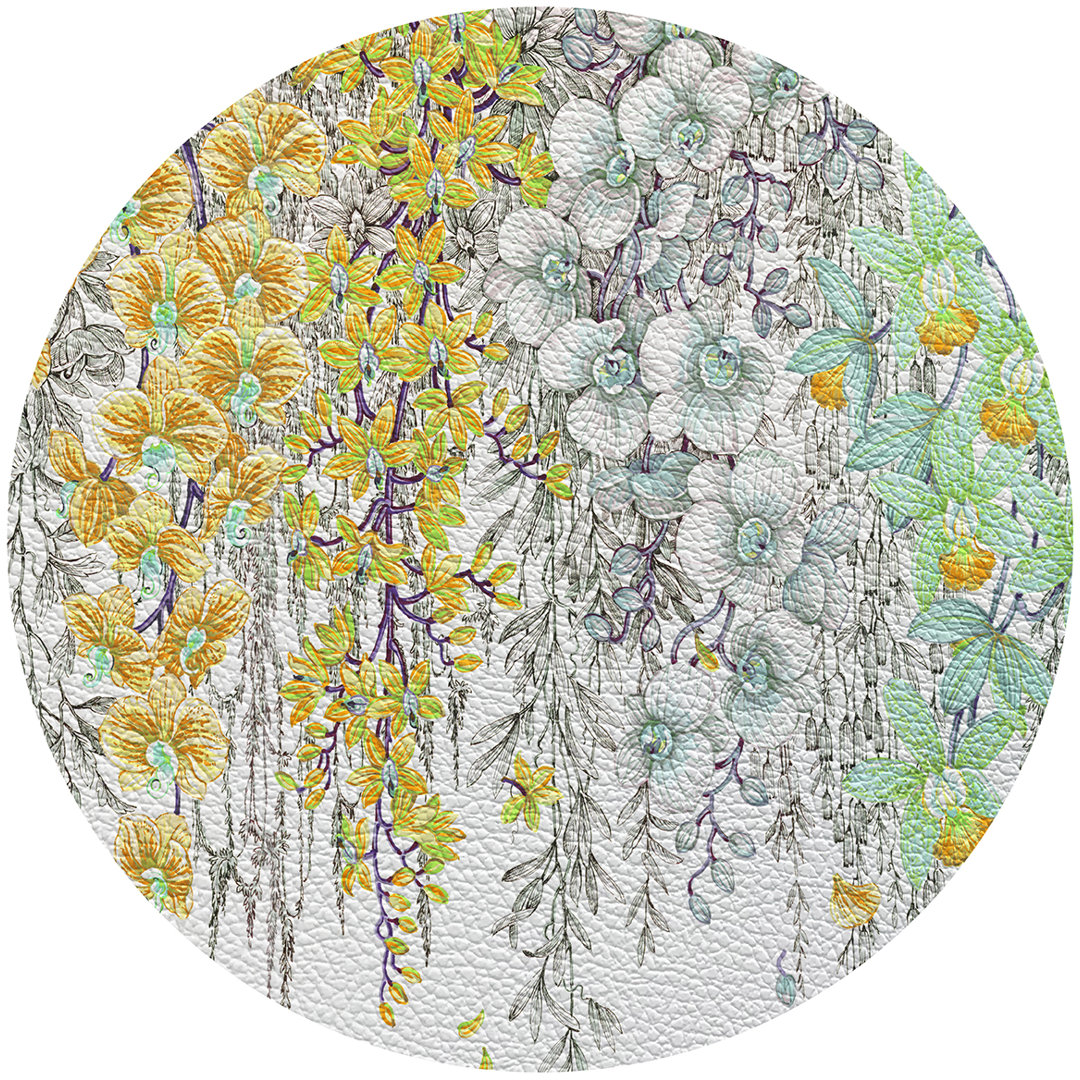 Orchid Garden Vegan Leather Round Pebble Placemat (Set of 4) Nicolette Mayer 