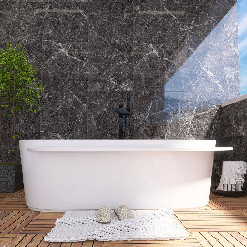 71'' Freestanding Soaking Solid Surface Bathtub in Matte White
