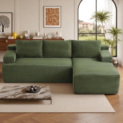 Canapé modulaire Boneless de 96 po avec méridienne en forme de L, canapé modulaire en velours côtelé avec repose-pieds, canapé désossé avec assise profonde dans une boîte pour le salon, aucun assemblage requis