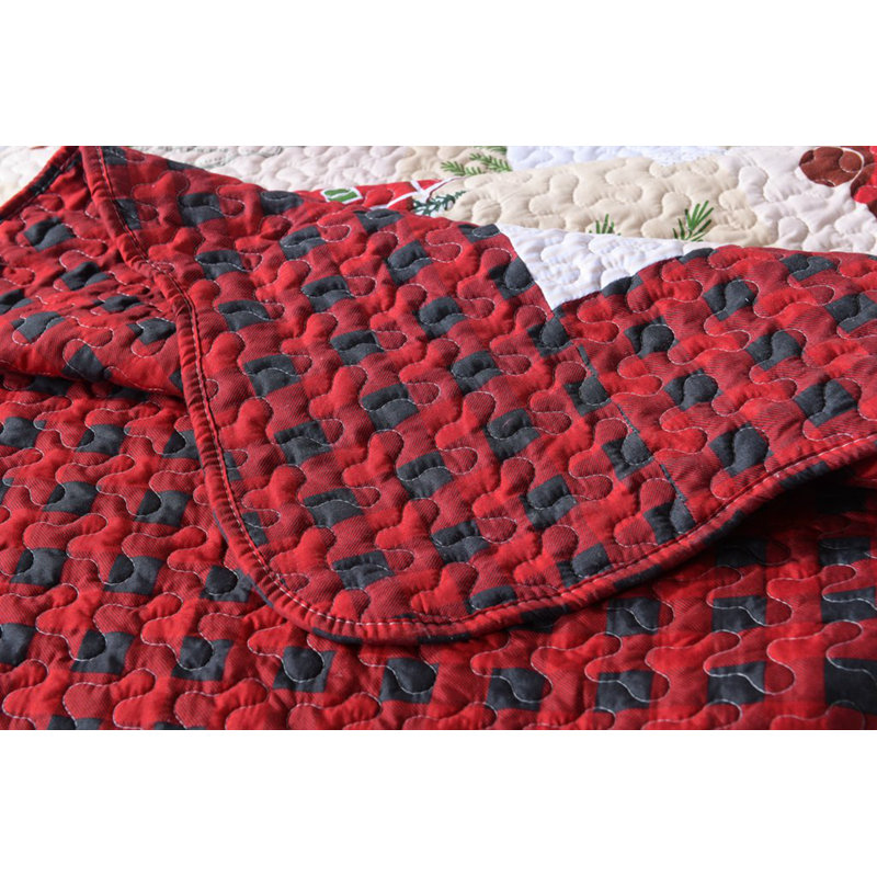 King Red Cotton Reversible Christmas Bedspread Set