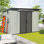 Remise de rangement extérieure en résine 6 x 9 pi avec fenêtres transparentes et évents à persiennes, remise à outils en plastique avec portes verrouillables doubles et toit incliné, remise de jardin extérieure pour la cour arrière, patio, pelouse, gris