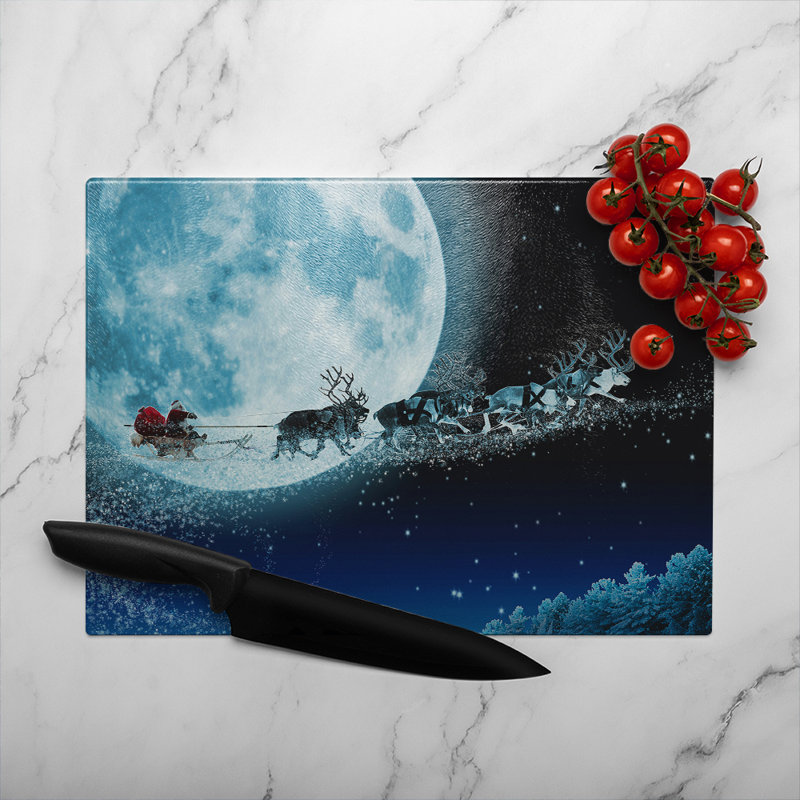 Magic Santa'S Sleigh Dining Glass Chopping Board, 40cm L x 28cm W