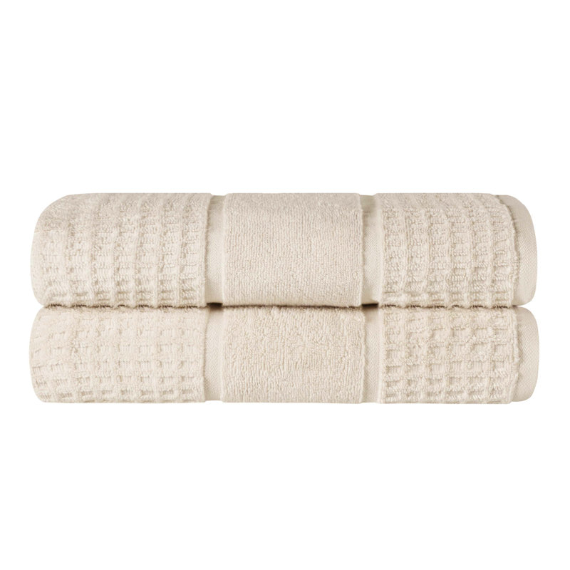  Zero-Twist Cotton Bath Sheet Set - Honeycomb Waffle Texture - Quick-Dry, Ivory