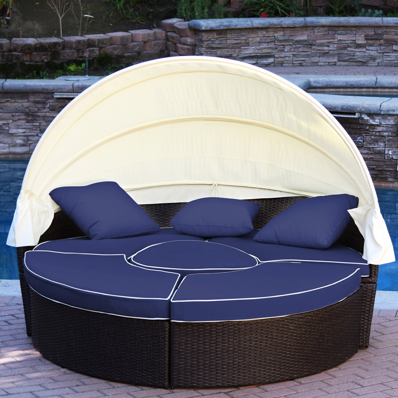 Ensemble de patio complet avec coussins 4 pièces Bourbana, Bleu, Brun cacao chaud