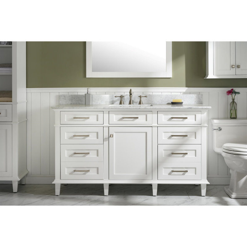 Mallery 60'' Single Bathroom Vanity with Marble Top, Blue