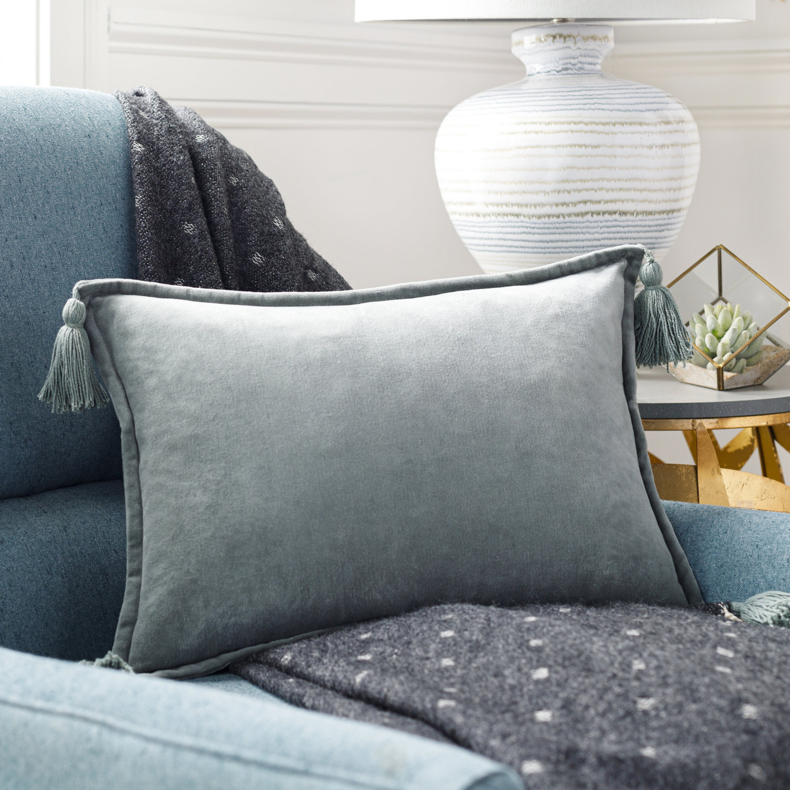 Norwin Tassels Cotton Lumbar Throw Pillow, Sea Foam, Pillow Cover Only - No Insert
