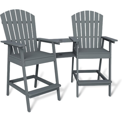 Patio Tall Adirondack Chairs Bar Chairs, Outdoor Adirondack Barstools with Connecting Tray, BarStool Chair with High Back for Deck, Balcony, Backyard,