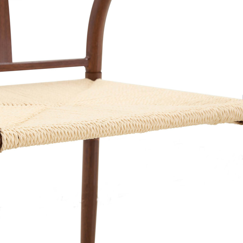 Y-Shaped Medieval Armchair with Woven Rope Seat, Walnut, 4