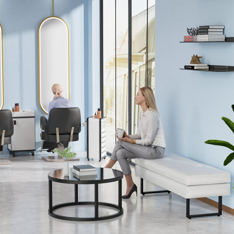Carmeleta Faux Leather Office Bench, White