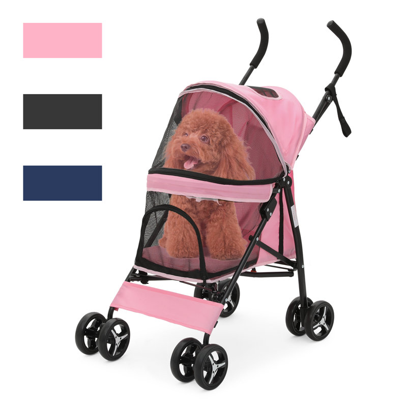 Pink Foldable Lightweight Pet Stroller for Dogs and Cats