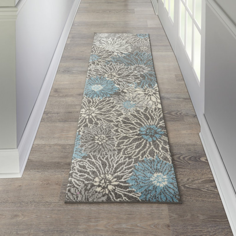 Tapis floral ivoire / gris / turquoise Gehl, Tapis de couloir 2 pi x 8 pi