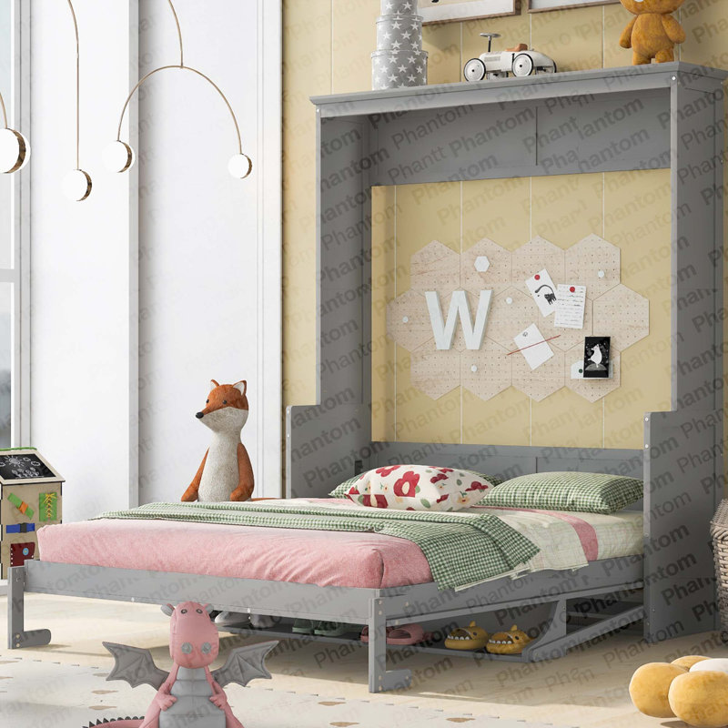 Grand lit escamotable avec tablette, gris, Gray