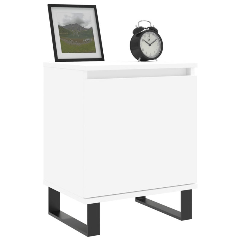 Marieo 40cm W Iron Bedside Table, Gloss White