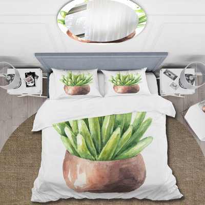 Succulent Flower In Terracotta Pot I - Ensemble de housse de couette traditionnel - Microfibre de polyester