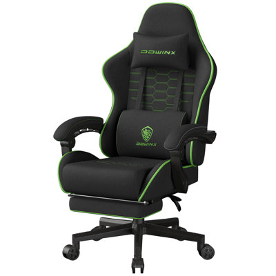 Fabric Big and Tall Gaming Chair, Ergonomic High Back Design with Pocket Spring Cushion, Adjustable Headrest and Retractable Footrest for Office and Gaming, 350LBS