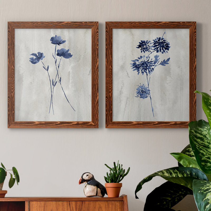 Indigo Botanical III - ensemble de 2 reproductions d'impressions, H 24 po x l 36 po x P 1,5 po, Toile avec cadre érable