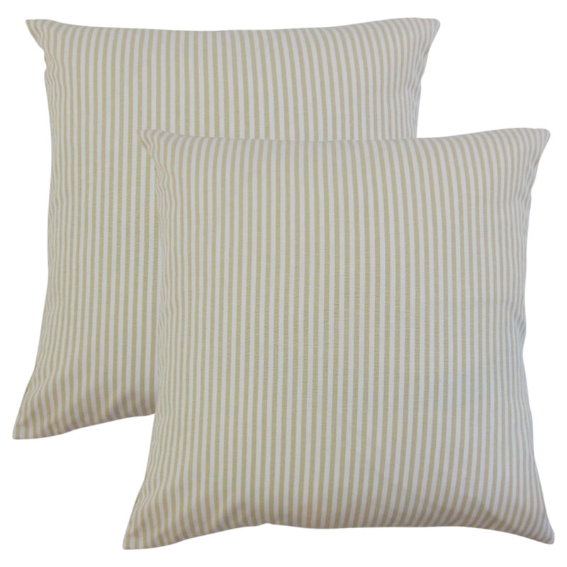 Striped Reversible Throw Pillow, Beige, 20" H x 20" H