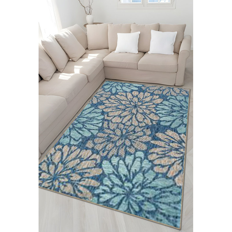 Tapis décoratif moderne à motif floral lavable à la machine, Sous-tapis carré 3 pi 11 po inclus
