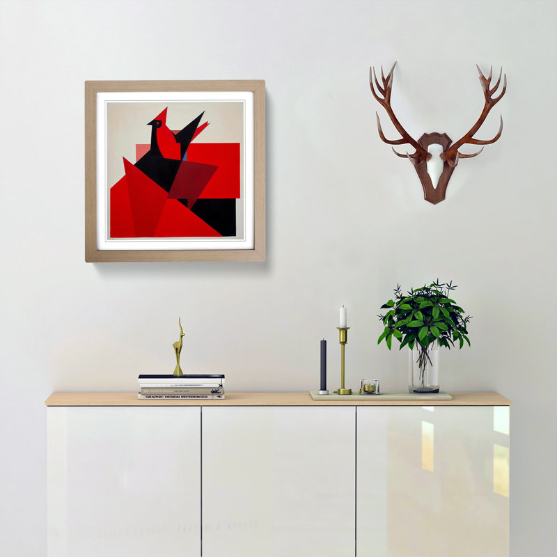 Cardinal Bird Suprematism - Framed Print, Oak